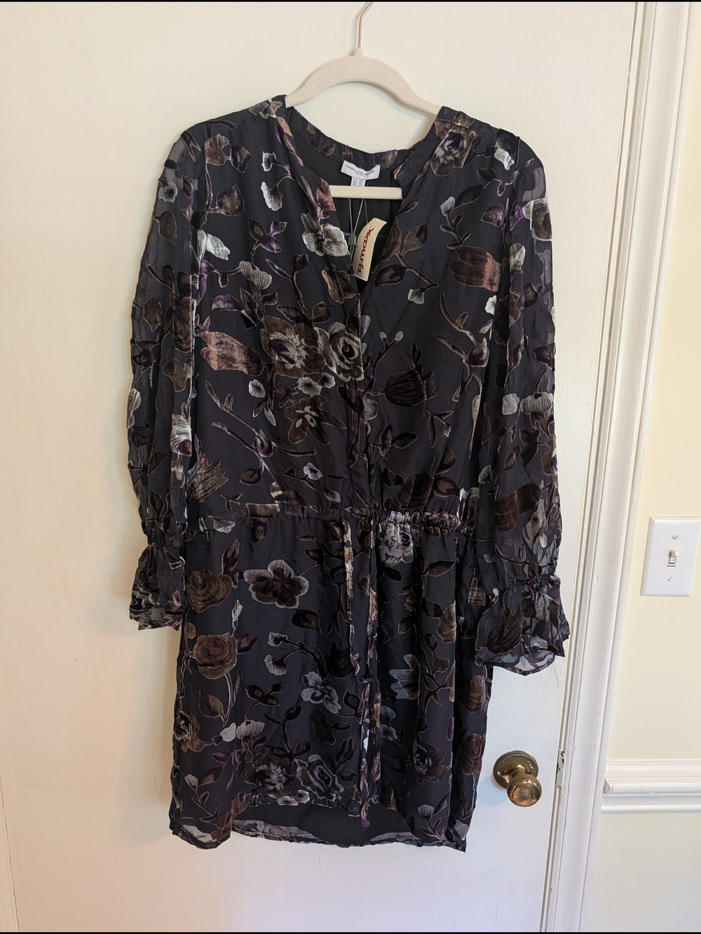 Carolina Belle Black Floral Long-Sleeve Chiffon Dress